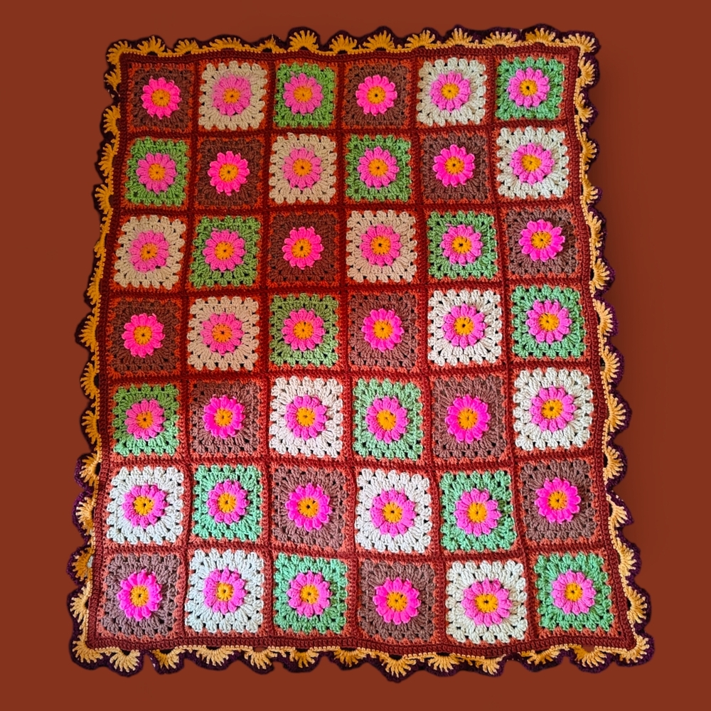 Handmade Crochet Daisy Granny Square Throw Afghan - Picture 2 of 6